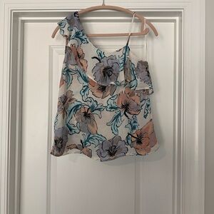 Floral One-Shoulder Ruffle Shirt